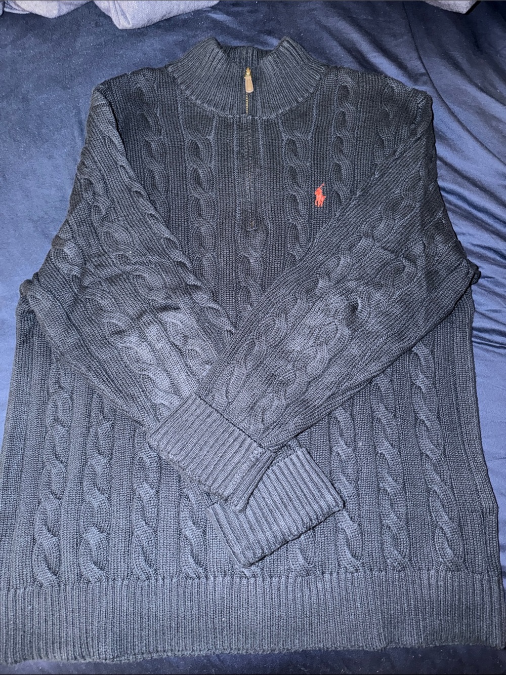Polo Ralph Lauren Navy Cotton Cable-Knit Quarter Zip - MSRP $150